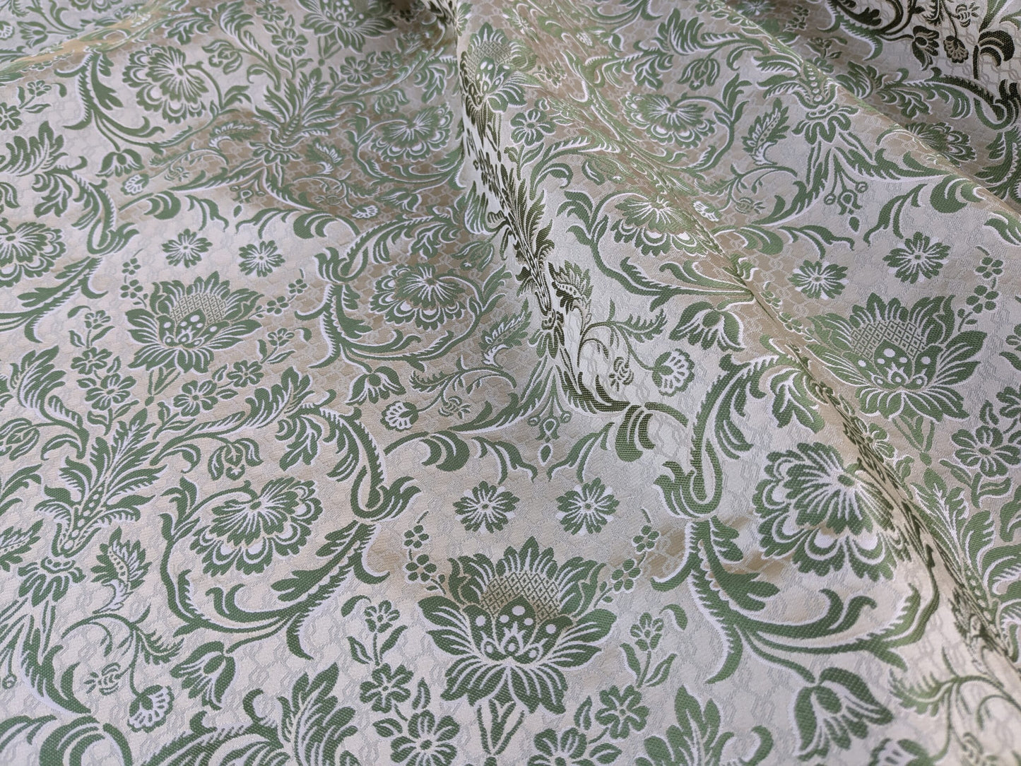 In Name of Rose Medallion Acanthus Renaissance Silk Damask Jacquard Pale Green & Gold MSRP USD 225Y