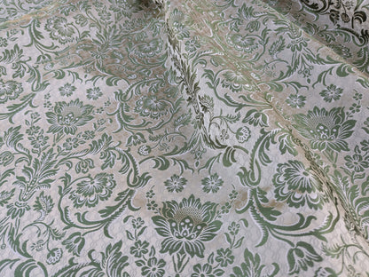 In Name of Rose Medallion Acanthus Renaissance Silk Damask Jacquard Pale Green & Gold MSRP USD 225Y