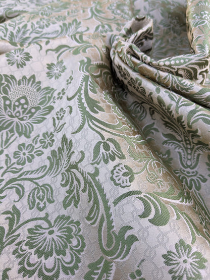 In Name of Rose Medallion Acanthus Renaissance Silk Damask Jacquard Pale Green & Gold MSRP USD 225Y