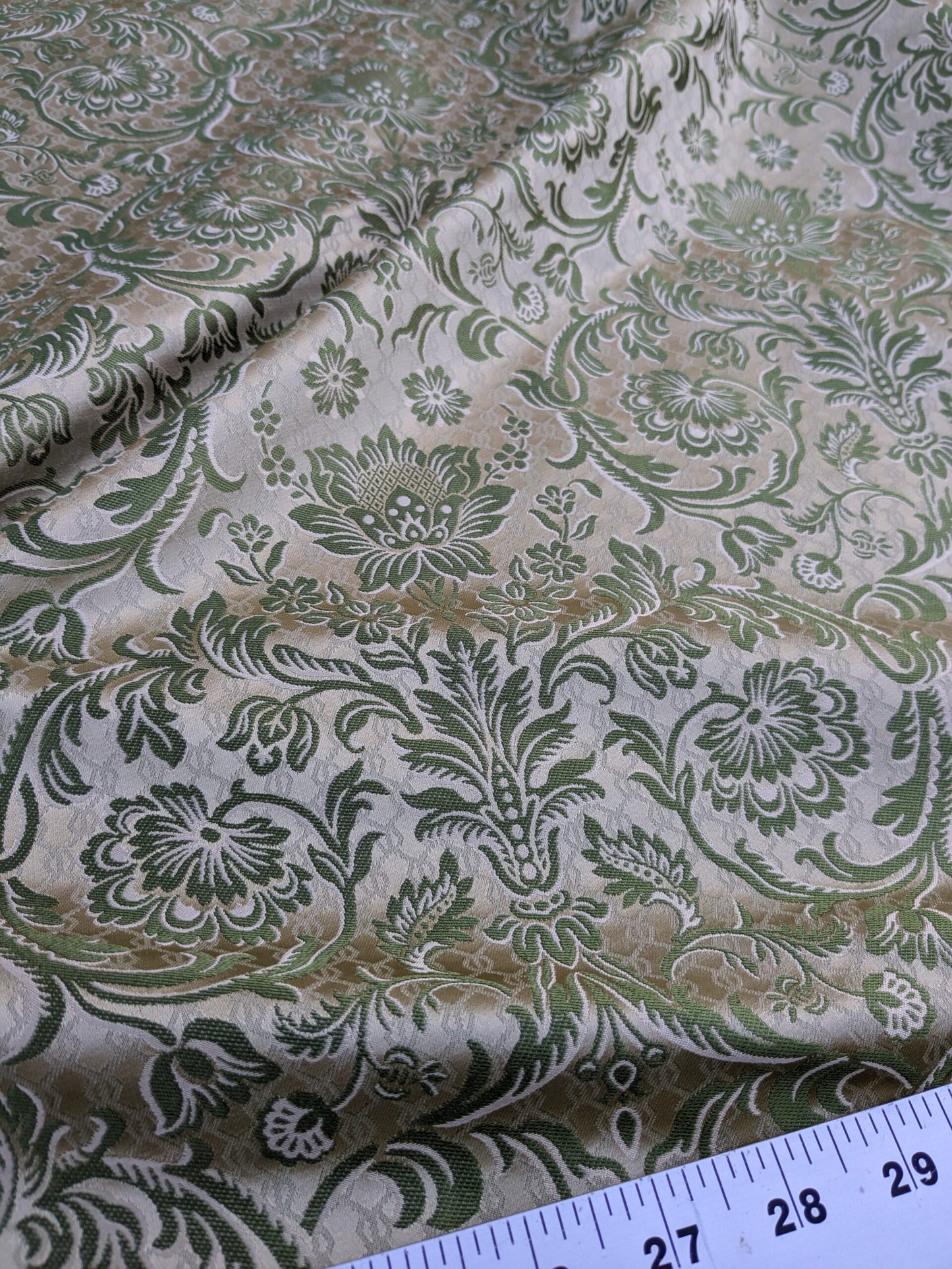 In Name of Rose Medallion Acanthus Renaissance Silk Damask Jacquard Pale Green & Gold MSRP USD 225Y
