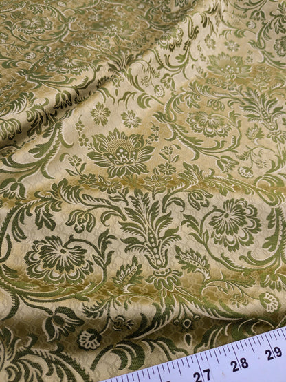 In Name of Rose Medallion Acanthus Renaissance Silk Damask Jacquard Pale Honeydew Green  & Gold MSRP USD 225/Y