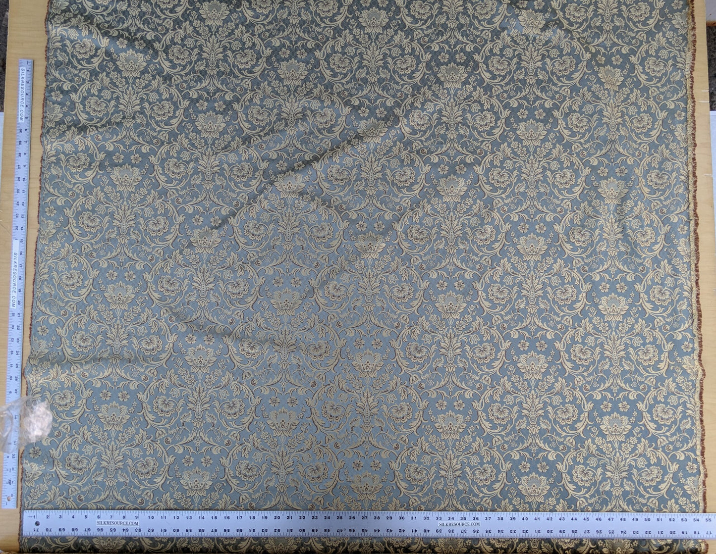 In Name of Rose Medallion Acanthus Renaissance Silk Damask Jacquard Blue & Gold MSRP USD 225Y