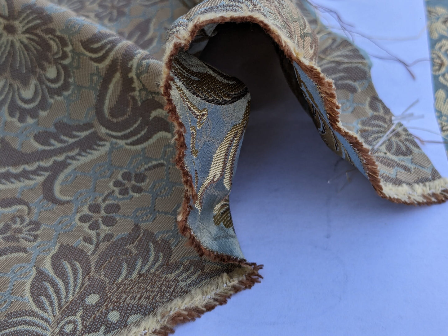 In Name of Rose Medallion Acanthus Renaissance Silk Damask Jacquard Blue & Gold MSRP USD 225Y