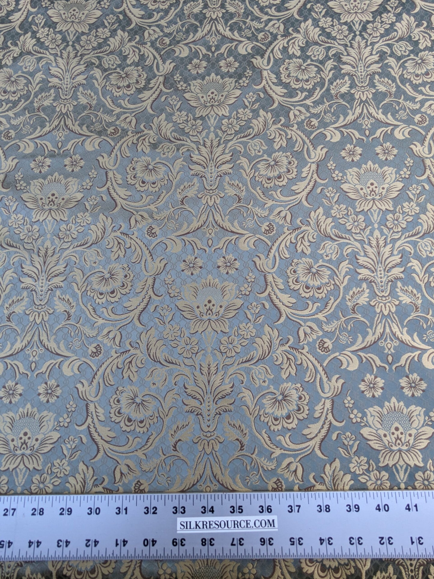 In Name of Rose Medallion Acanthus Renaissance Silk Damask Jacquard Blue & Gold MSRP USD 225Y