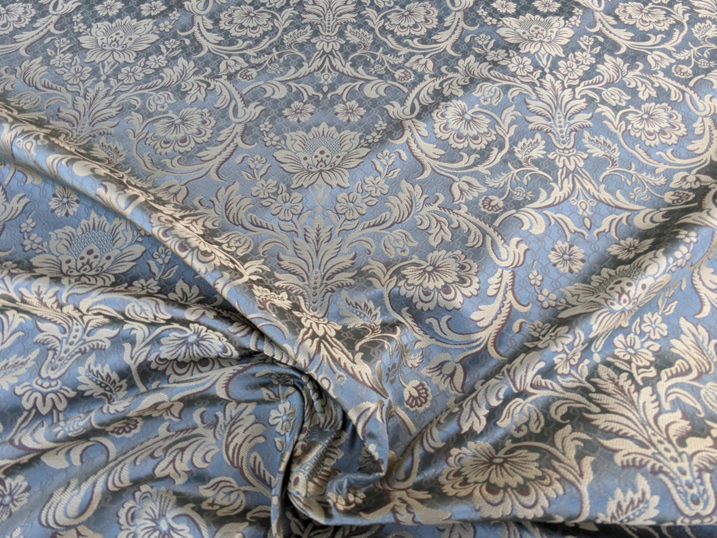 In Name of Rose Medallion Acanthus Renaissance Silk Damask Jacquard Blue & Gold MSRP USD 225Y