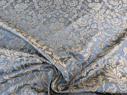 In Name of Rose Medallion Acanthus Renaissance Silk Damask Jacquard Blue & Gold MSRP USD 225Y