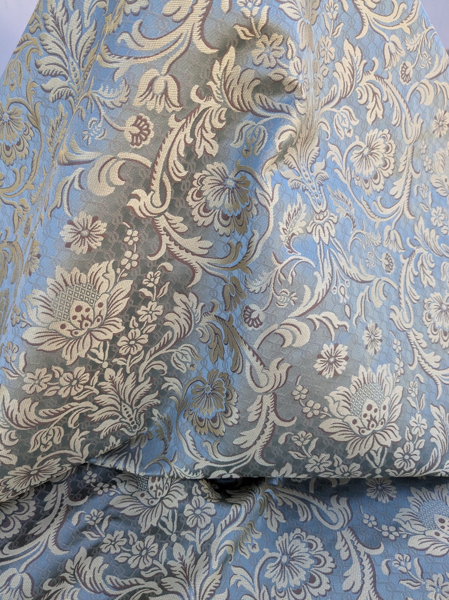 In Name of Rose Medallion Acanthus Renaissance Silk Damask Jacquard Blue & Gold MSRP USD 225Y
