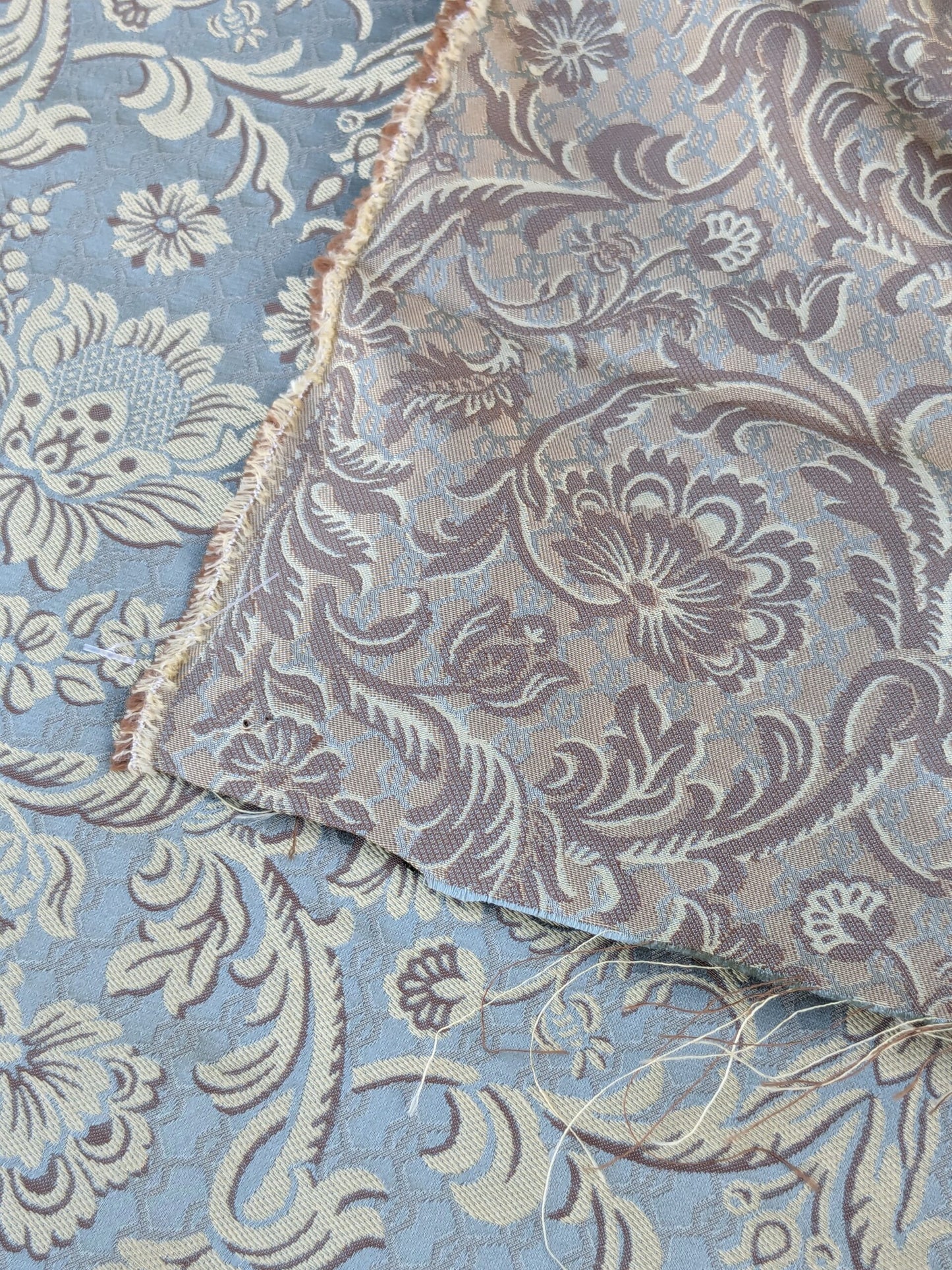 In Name of Rose Medallion Acanthus Renaissance Silk Damask Jacquard Blue & Gold MSRP USD 225Y