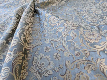 In Name of Rose Medallion Acanthus Renaissance Silk Damask Jacquard Blue & Gold MSRP USD 225Y