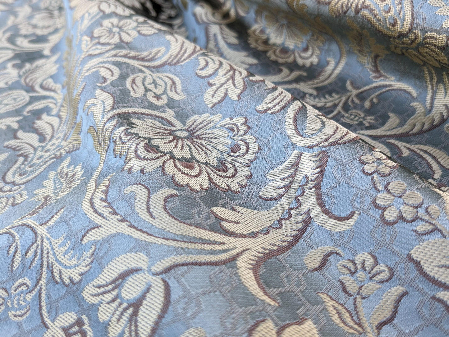 In Name of Rose Medallion Acanthus Renaissance Silk Damask Jacquard Blue & Gold MSRP USD 225Y