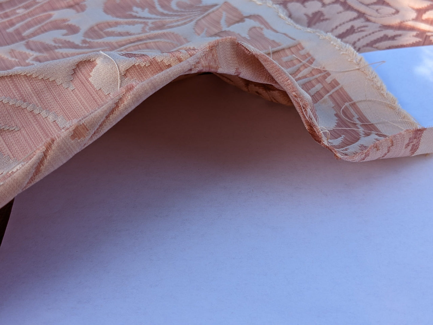 Rose Bertin 100% Silk Damask French Court Acanthus in Peach Pink Highest Quality