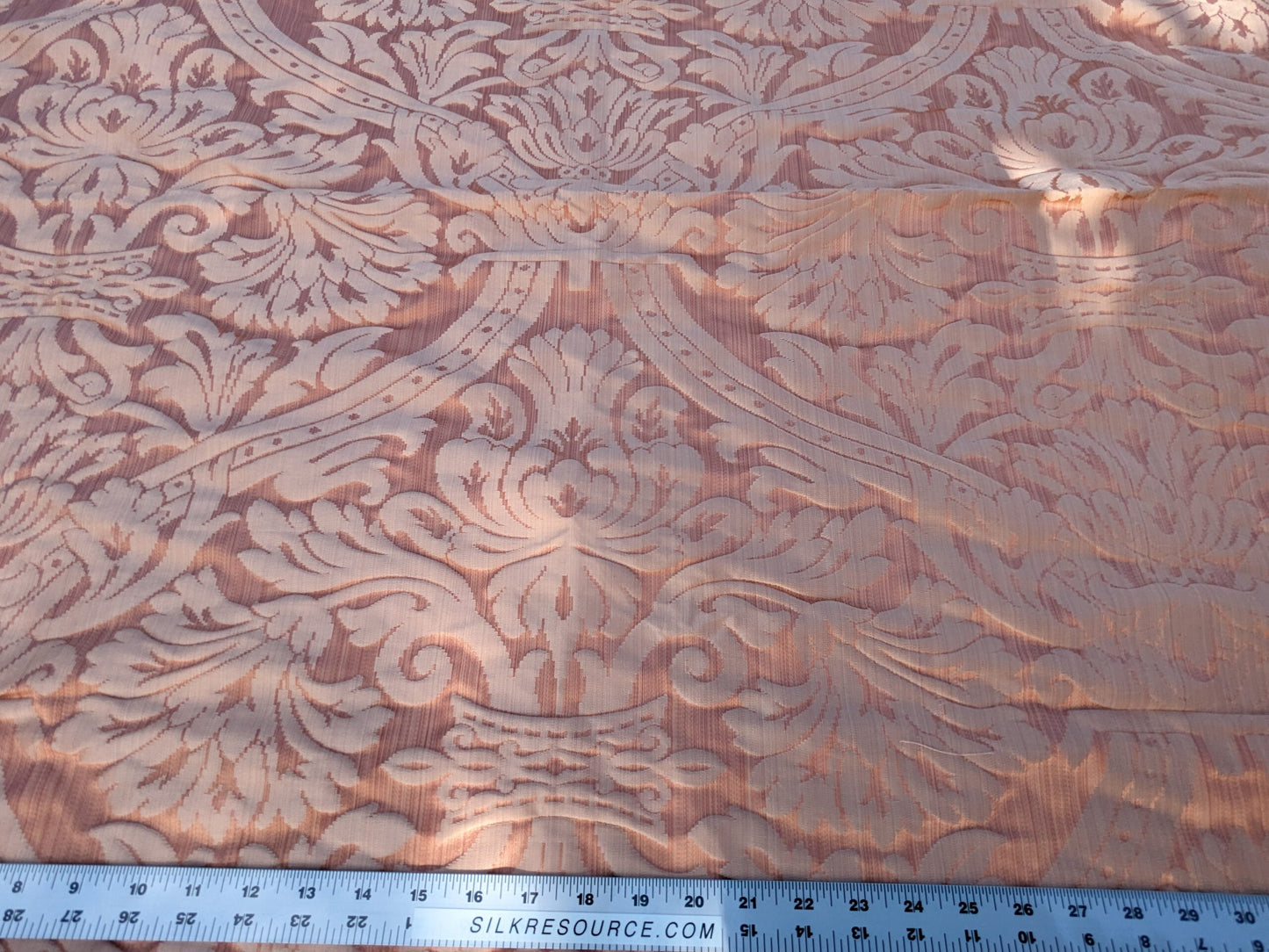 Rose Bertin 100% Silk Damask French Court Acanthus in Peach Pink Highest Quality