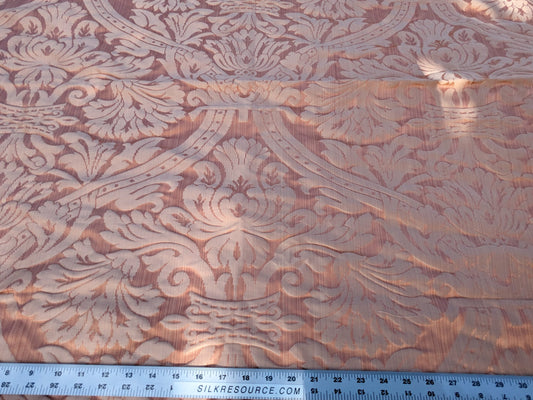Rose Bertin 100% Silk Damask French Court Acanthus in Peach Pink Highest Quality