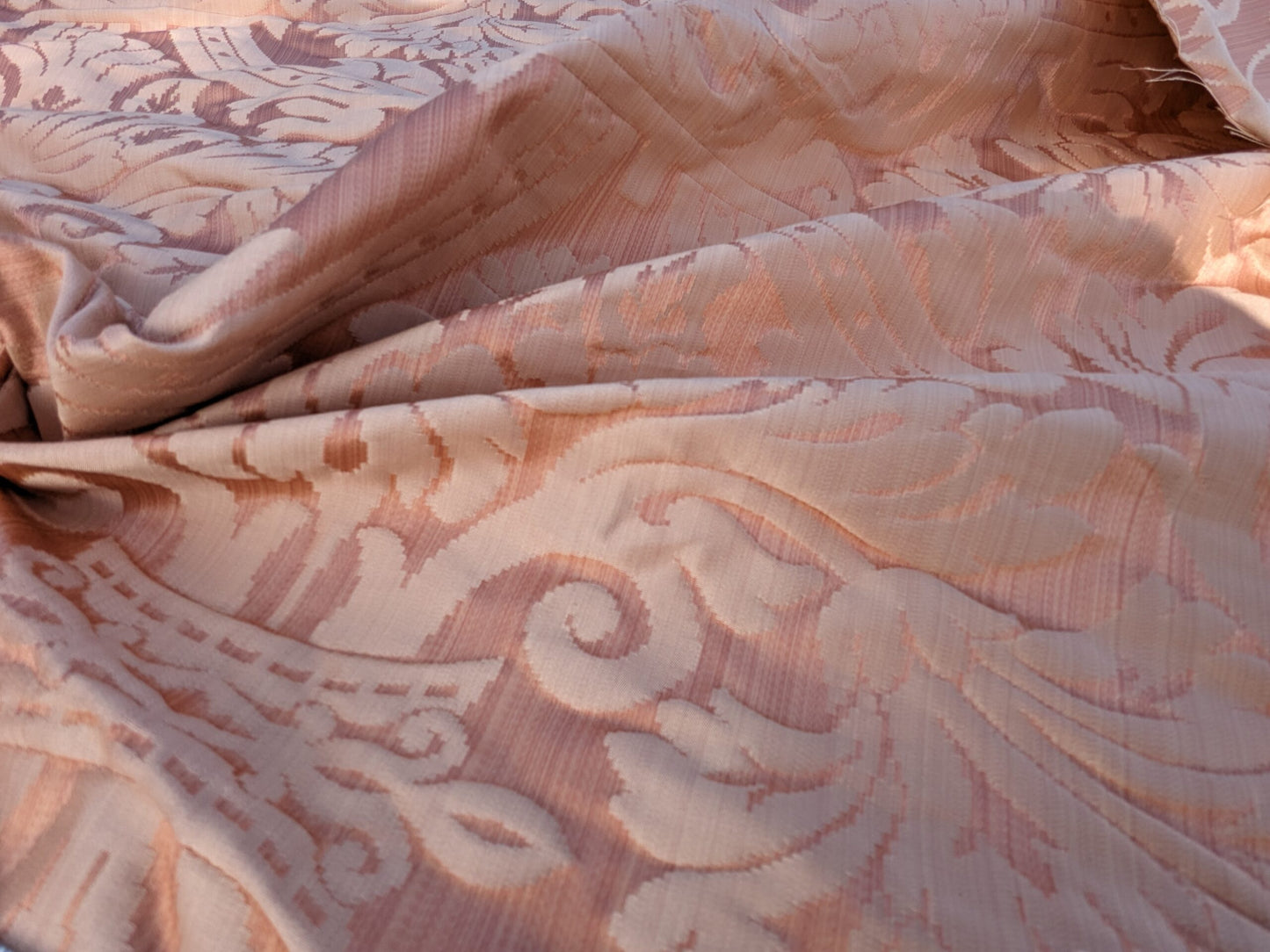 Rose Bertin 100% Silk Damask French Court Acanthus in Peach Pink Highest Quality