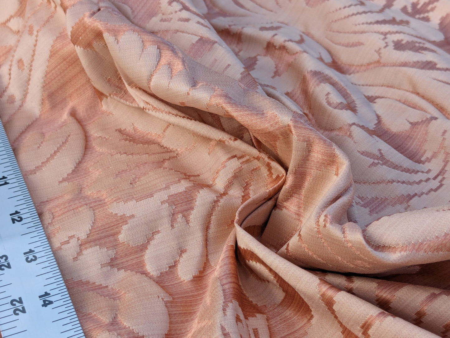 Rose Bertin 100% Silk Damask French Court Acanthus in Peach Pink Highest Quality