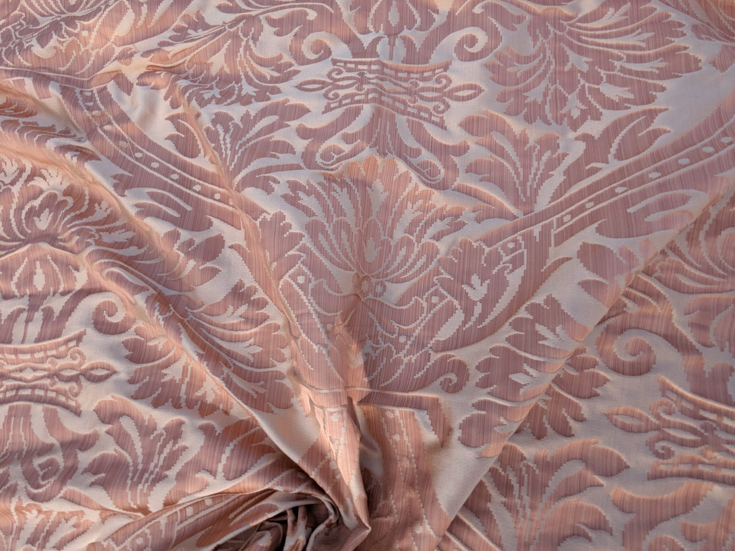 Rose Bertin 100% Silk Damask French Court Acanthus in Peach Pink Highest Quality