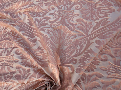 Rose Bertin 100% Silk Damask French Court Acanthus in Peach Pink Highest Quality