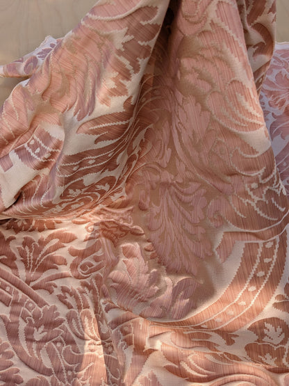 Rose Bertin 100% Silk Damask French Court Acanthus in Peach Pink Highest Quality
