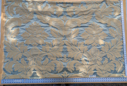 By Yard Loggia Silk Cotton Renaissance Damask Satin Aqua Light Blue Beige  Highest Quality MSRP USD 500+/Y