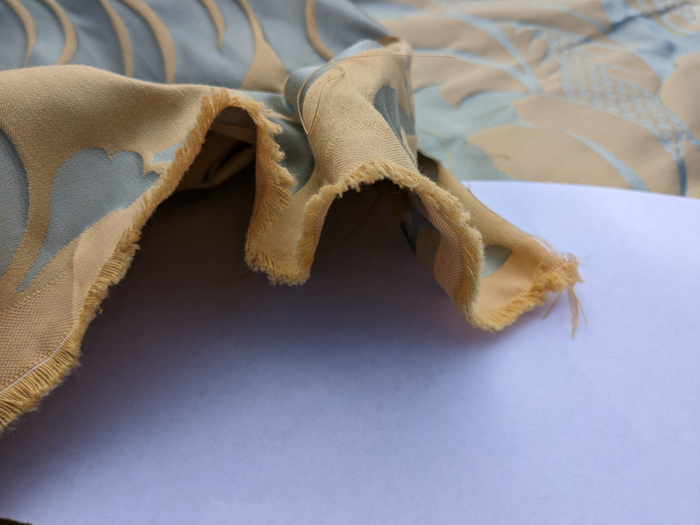 By Yard Loggia Silk Cotton Renaissance Damask Satin Aqua Light Blue Beige  Highest Quality MSRP USD 500+/Y