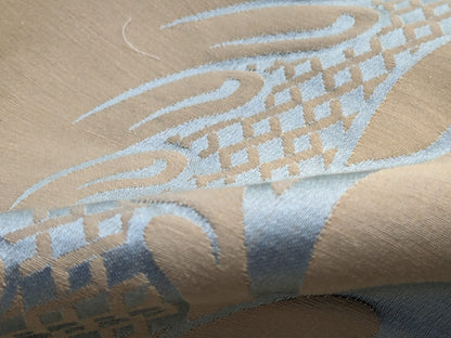 By Yard Loggia Silk Cotton Renaissance Damask Satin Aqua Light Blue Beige  Highest Quality MSRP USD 500+/Y