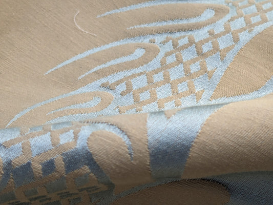 By Yard Loggia Silk Cotton Renaissance Damask Satin Aqua Light Blue Beige  Highest Quality MSRP USD 500+/Y
