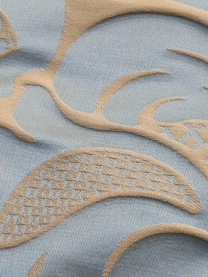 By Yard Loggia Silk Cotton Renaissance Damask Satin Aqua Light Blue Beige  Highest Quality MSRP USD 500+/Y