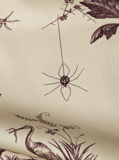 Brunschwig &amp; Fils Chinoisere A L'americaine Toile Berry Plum Deep Purple White Cotton Bird Animal Spider from Mount Vernon Bty