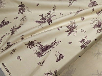Brunschwig &amp; Fils Chinoisere A L'americaine Toile Berry Plum Deep Purple White Cotton Bird Animal Spider from Mount Vernon Bty