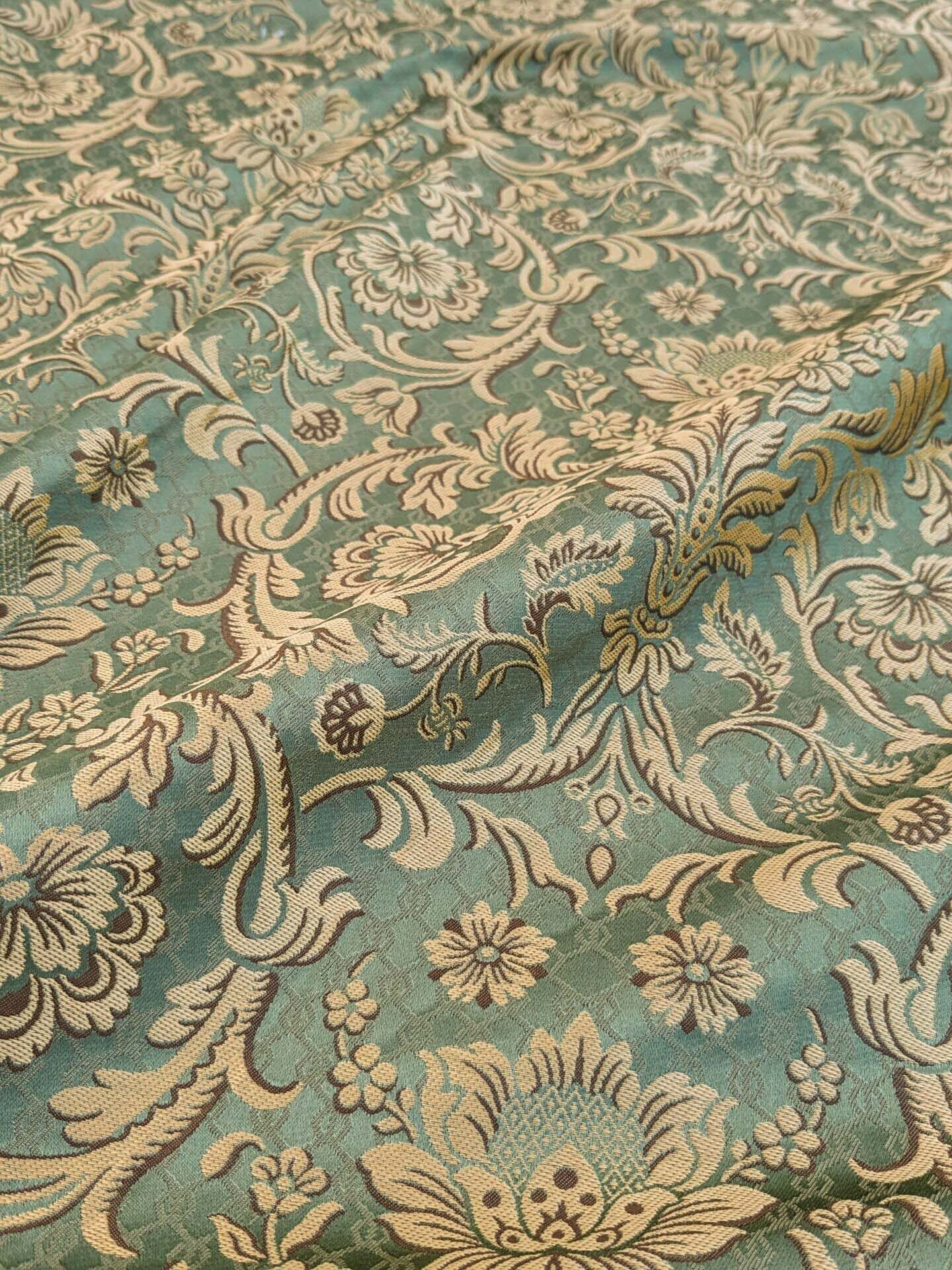 In Name of Rose Medallion Acanthus Renaissance Silk Damask Jacquard Jewel Green & Gold MSRP USD 225Y