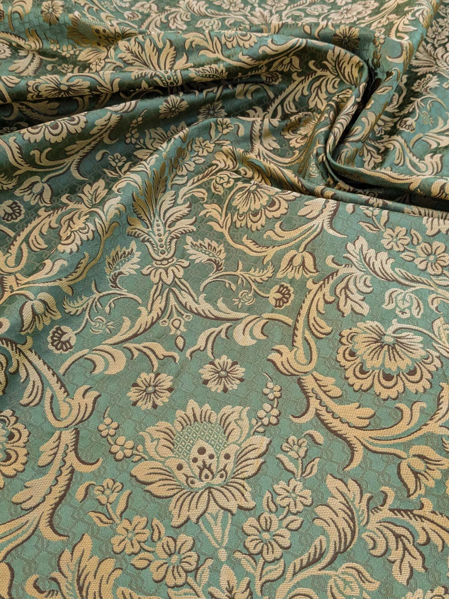 In Name of Rose Medallion Acanthus Renaissance Silk Damask Jacquard Jewel Green & Gold MSRP USD 225Y