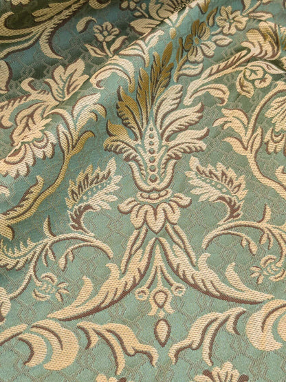 In Name of Rose Medallion Acanthus Renaissance Silk Damask Jacquard Jewel Green & Gold MSRP USD 225Y