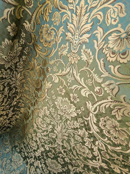 In Name of Rose Medallion Acanthus Renaissance Silk Damask Jacquard Jewel Green & Gold MSRP USD 225Y