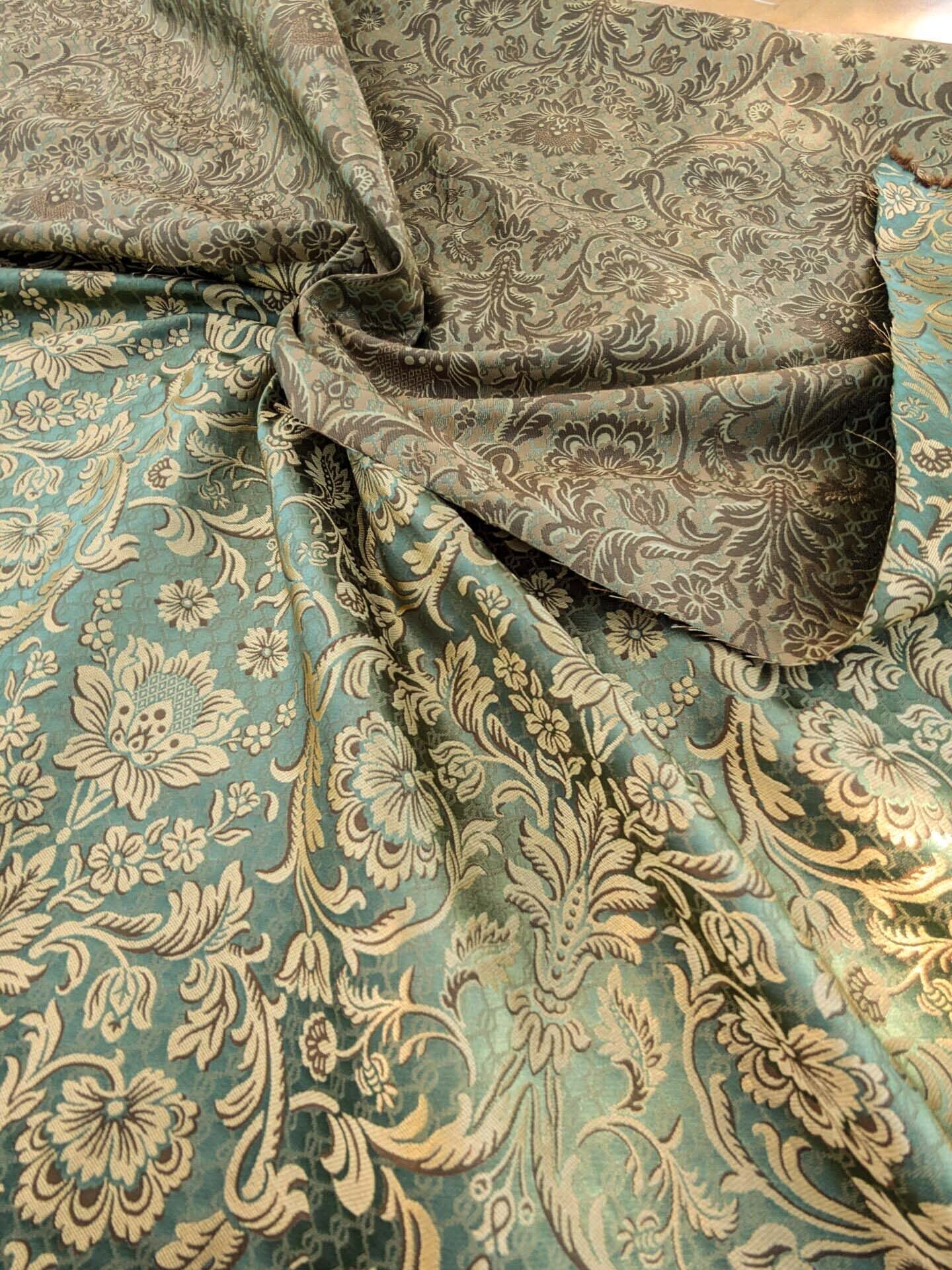 In Name of Rose Medallion Acanthus Renaissance Silk Damask Jacquard Jewel Green & Gold MSRP USD 225Y