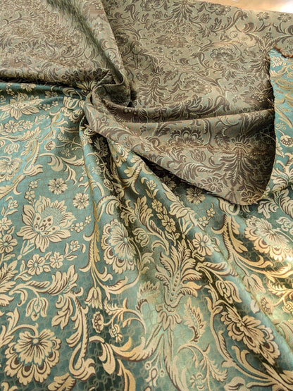 In Name of Rose Medallion Acanthus Renaissance Silk Damask Jacquard Jewel Green & Gold MSRP USD 225Y