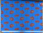 By yard High End Designer Lampas Orange Red Daisy on Blue Heavy! (1561)