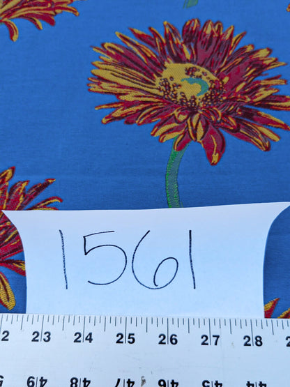 By yard High End Designer Lampas Orange Red Daisy on Blue Heavy! (1561)