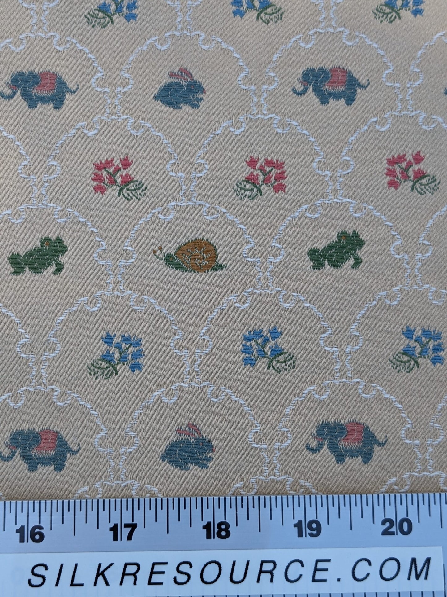 By Yd Kravet Zoology Weave Cotton Spring Animals Bunny Frog Elephant Snail Green Blue Pink on Tan MSRP USD 142/Y