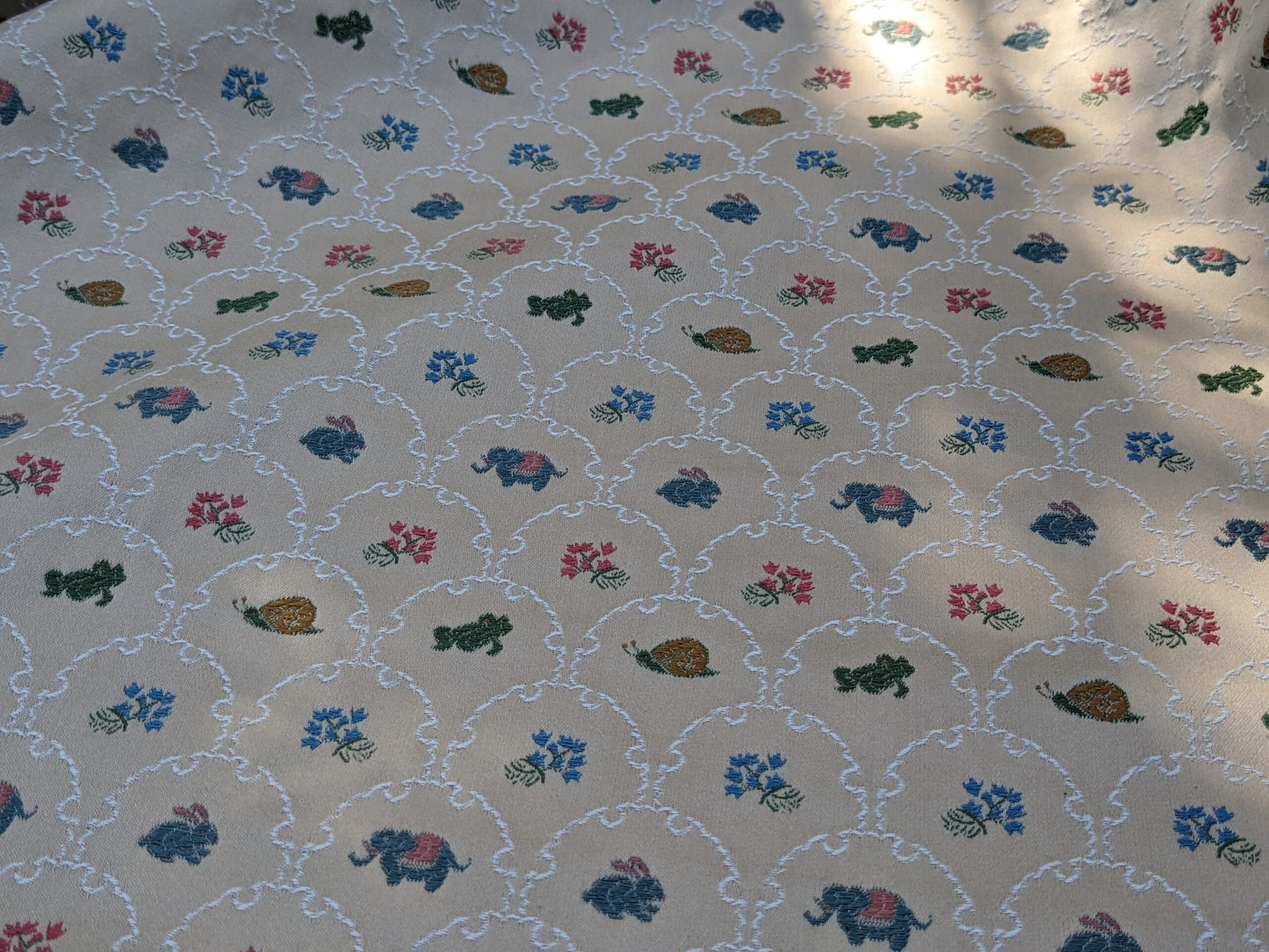 By Yd Kravet Zoology Weave Cotton Spring Animals Bunny Frog Elephant Snail Green Blue Pink on Tan MSRP USD 142/Y