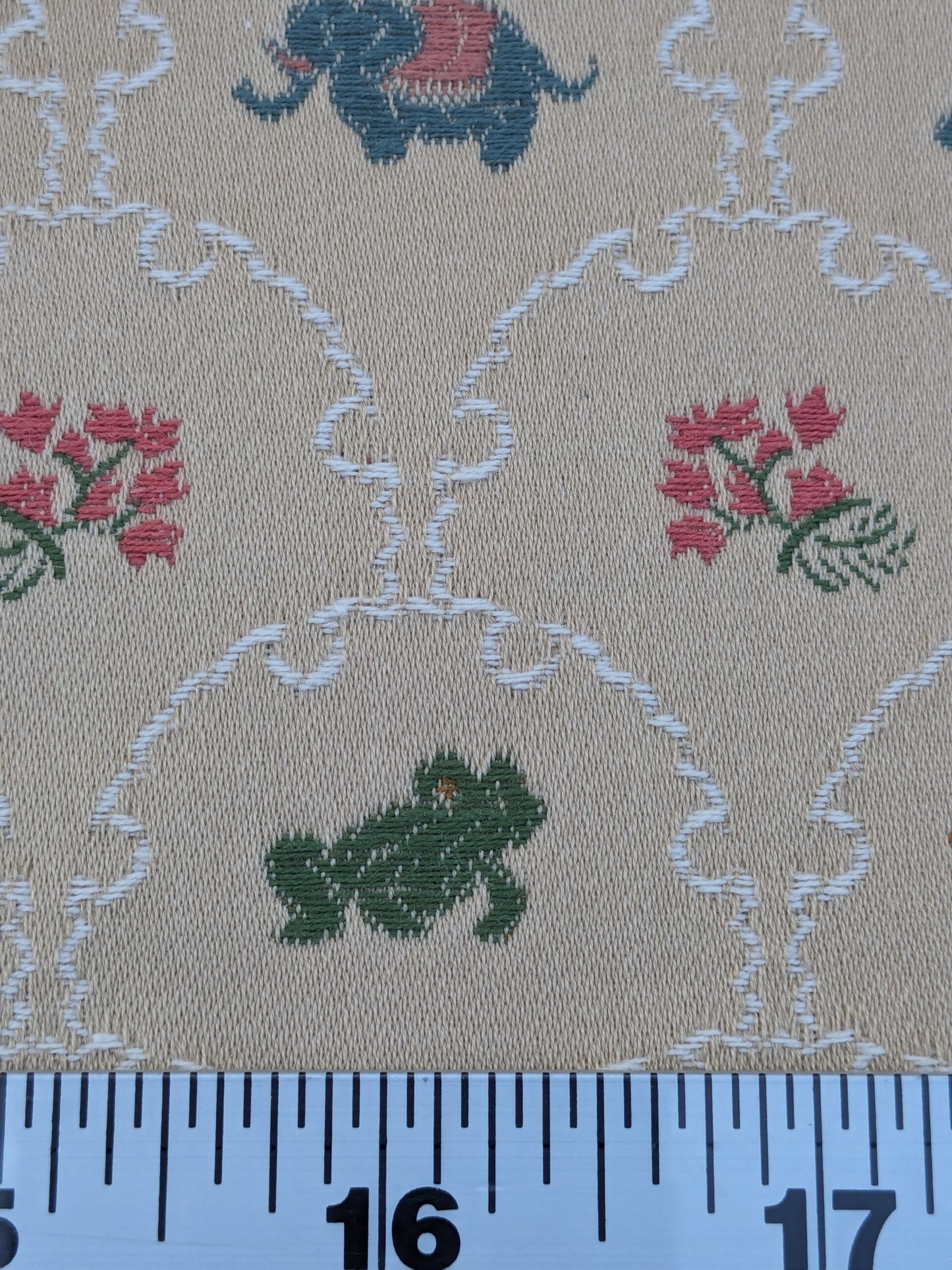 By Yd Kravet Zoology Weave Cotton Spring Animals Bunny Frog Elephant Snail Green Blue Pink on Tan MSRP USD 142/Y