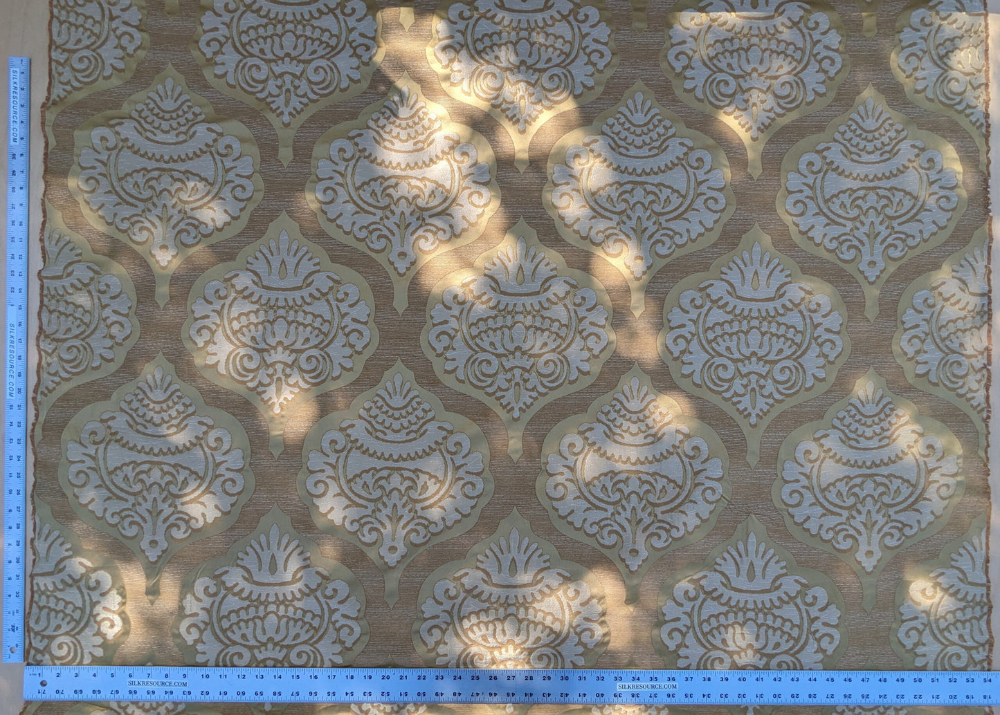 By Yd Lee Jofa Ashton Damask Gilt Gold Silk Sculptural Damask Reversible Medallion Renaissance MSRP USD 270/y