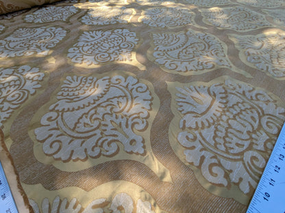 By Yd Lee Jofa Ashton Damask Gilt Gold Silk Sculptural Damask Reversible Medallion Renaissance MSRP USD 270/y