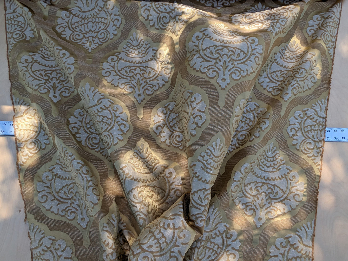 By Yd Lee Jofa Ashton Damask Gilt Gold Silk Sculptural Damask Reversible Medallion Renaissance MSRP USD 270/y