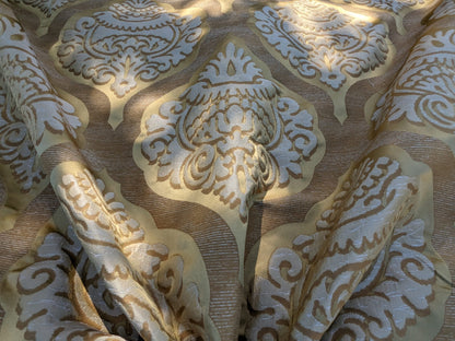 By Yd Lee Jofa Ashton Damask Gilt Gold Silk Sculptural Damask Reversible Medallion Renaissance MSRP USD 270/y