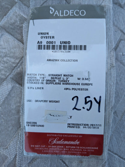 1 EV35 Length 2.5y Aldeco Union Oyster Gray Sheers Chevron Geometric MSRP USD 300+/y