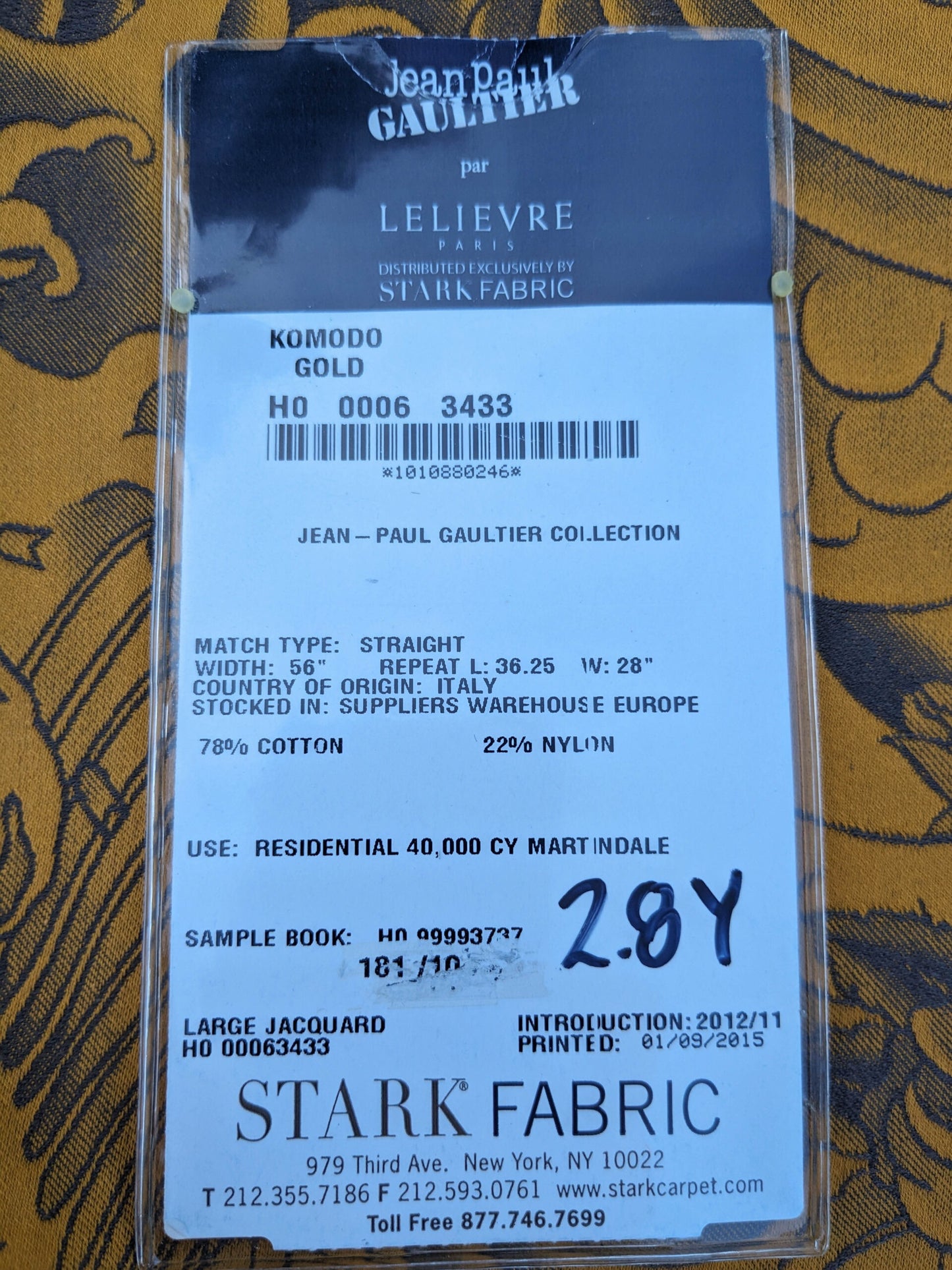 2 EV35 Length 2.8y Jean Paul Gaultier Komodo Gold Blue Chinoiserie Fish Dragon Bird Animal MSRP USD 772/y