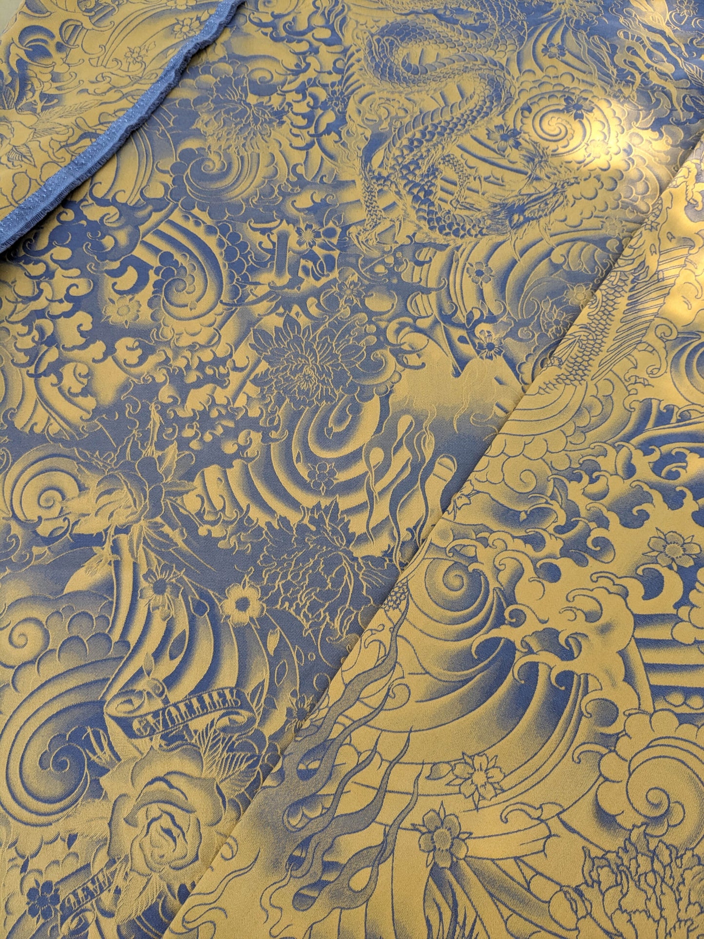 2 EV35 Length 2.8y Jean Paul Gaultier Komodo Gold Blue Chinoiserie Fish Dragon Bird Animal MSRP USD 772/y