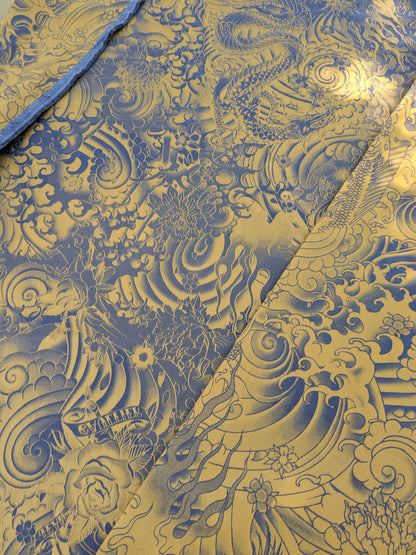 2 EV35 Length 2.8y Jean Paul Gaultier Komodo Gold Blue Chinoiserie Fish Dragon Bird Animal MSRP USD 772/y