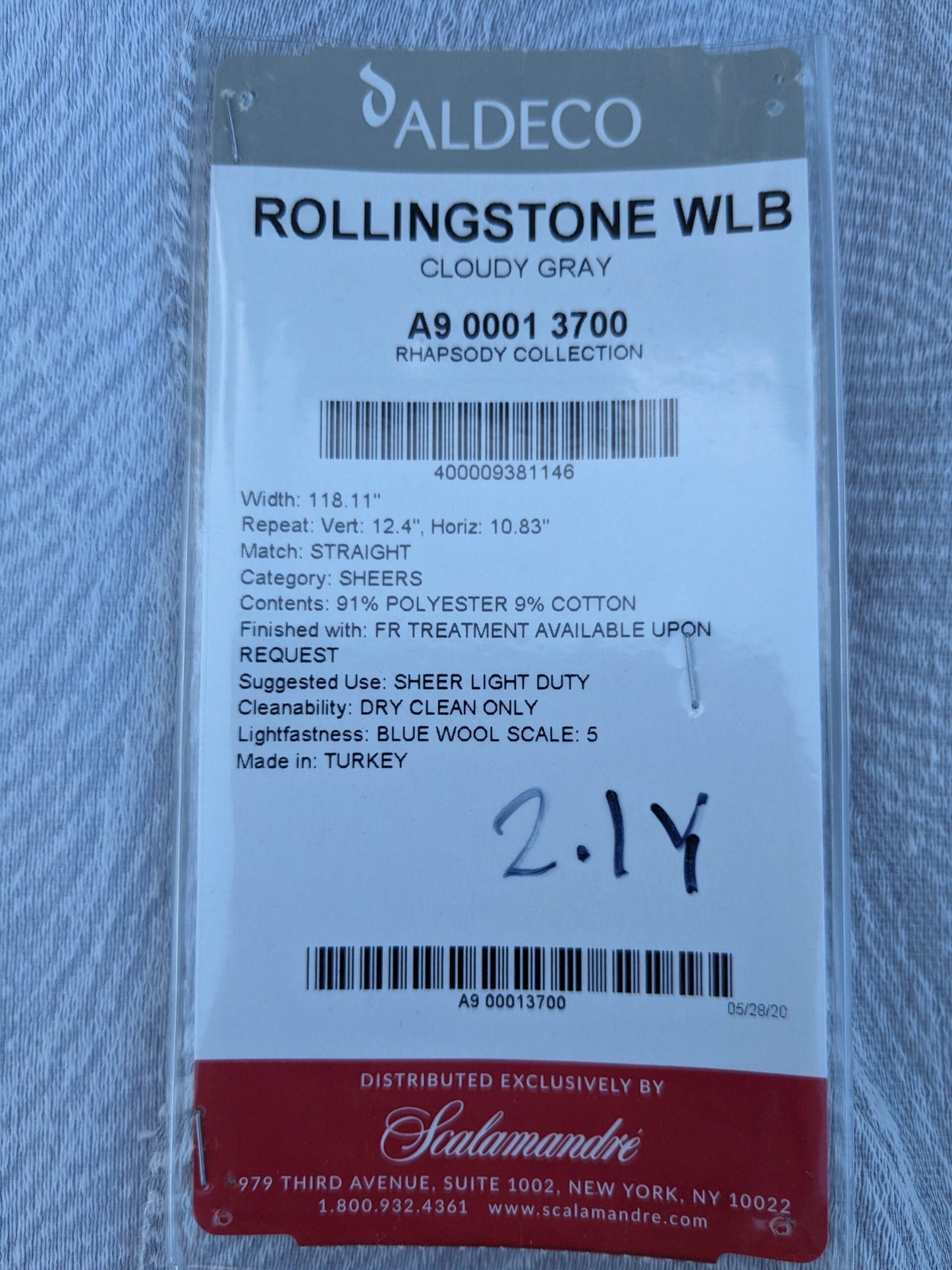 3 EV35 Length 2.1y Aldeco Rollingstone WLB Cloudy Gray Sheers Wave MSRP USD 200+/y