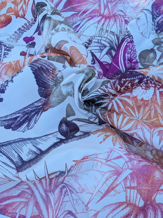 4 EV35 Length 2.5y Christian Fischbacher Benu Splash Citrus Berry Orange Pink Blue White Bird Floral Print Polyester MSRP USD 300+/y